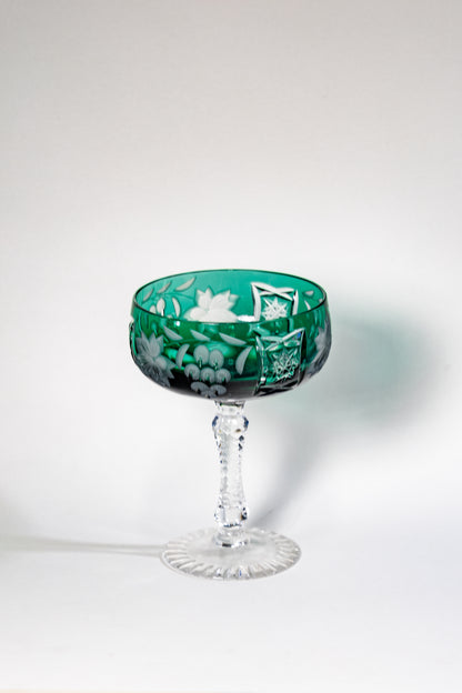 Nachtmann Deep Emerald Green Overlay Crystal Coupe – Grape Cut Series