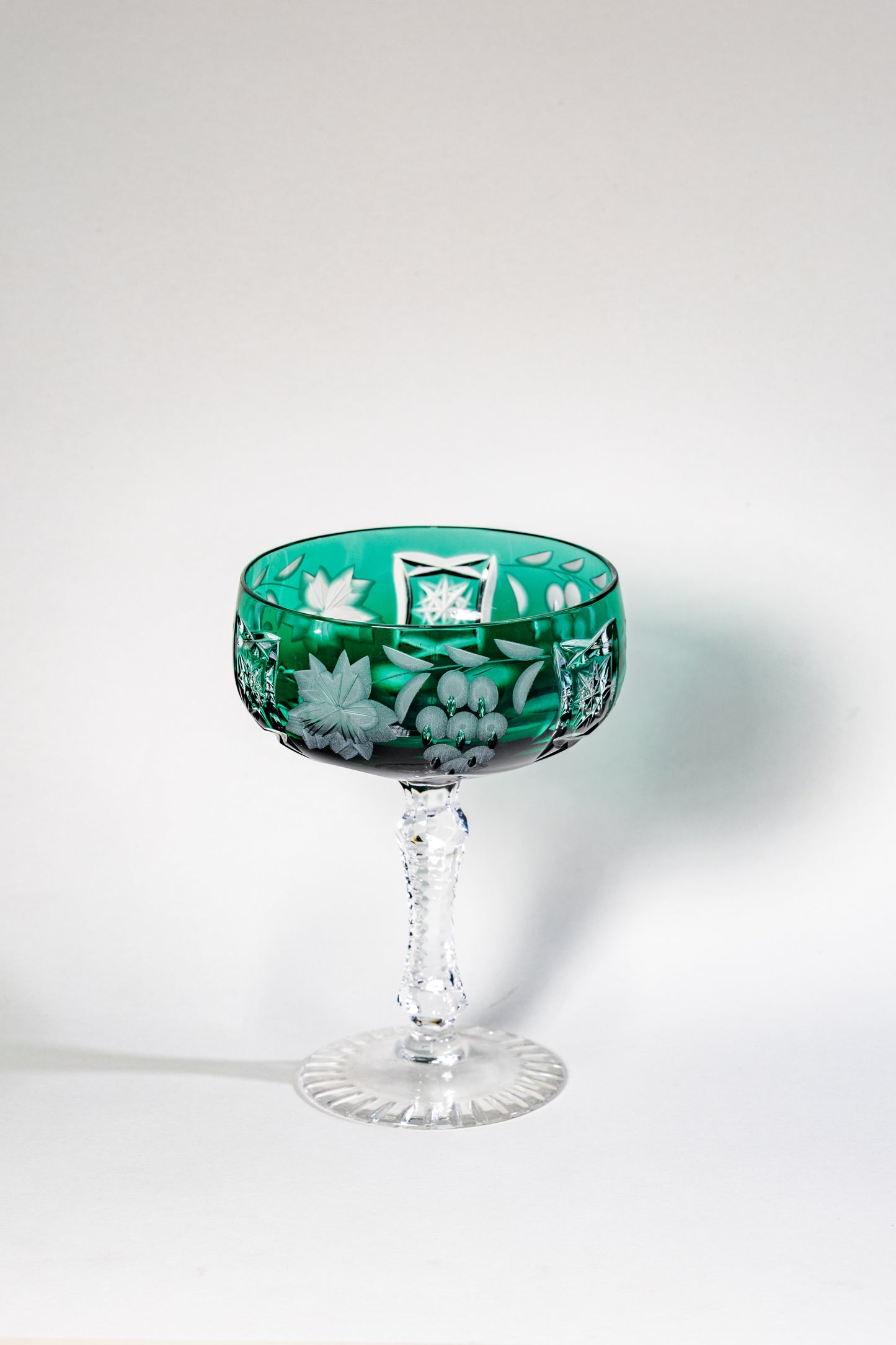 Nachtmann Deep Emerald Green Overlay Crystal Coupe – Grape Cut Series