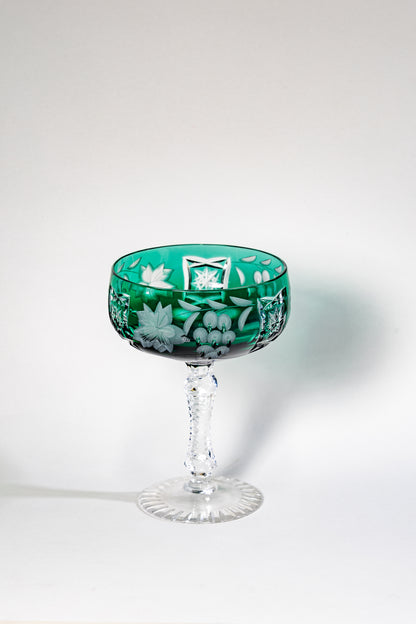 Nachtmann Deep Emerald Green Overlay Crystal Coupe – Grape Cut Series