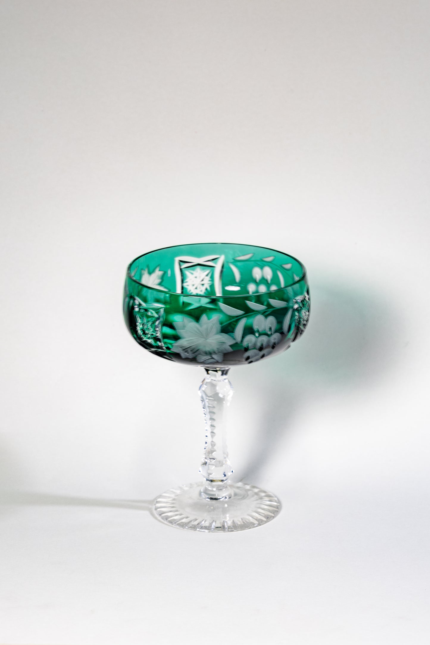 Nachtmann Deep Emerald Green Overlay Crystal Coupe – Grape Cut Series