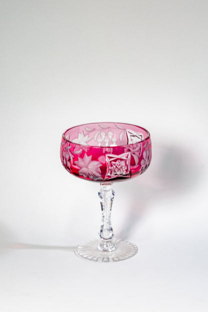 Nachtmann Ruby Red Overlay Crystal Coupe – Grape Cut Series