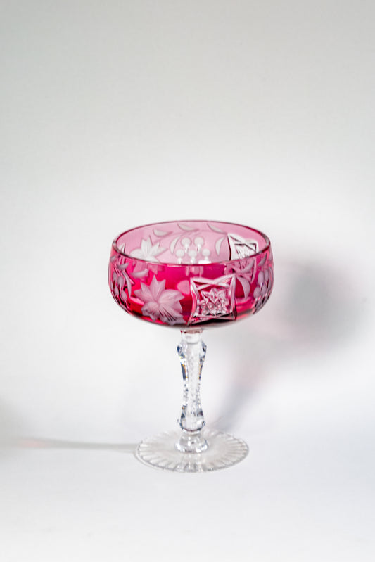 Nachtmann Ruby Red Overlay Crystal Coupe – Grape Cut Series