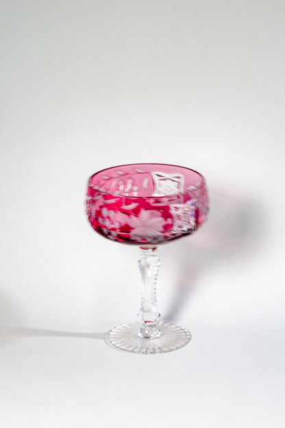 Nachtmann Ruby Red Overlay Crystal Coupe – Grape Cut Series