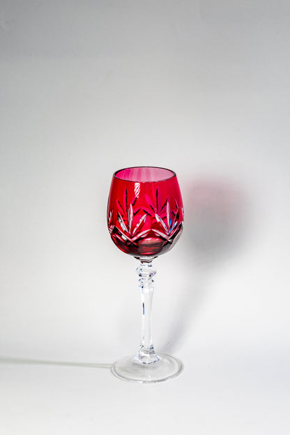 Ruby Cut Crystal Wine Goblet
