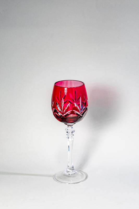 Ruby Cut Crystal Wine Goblet