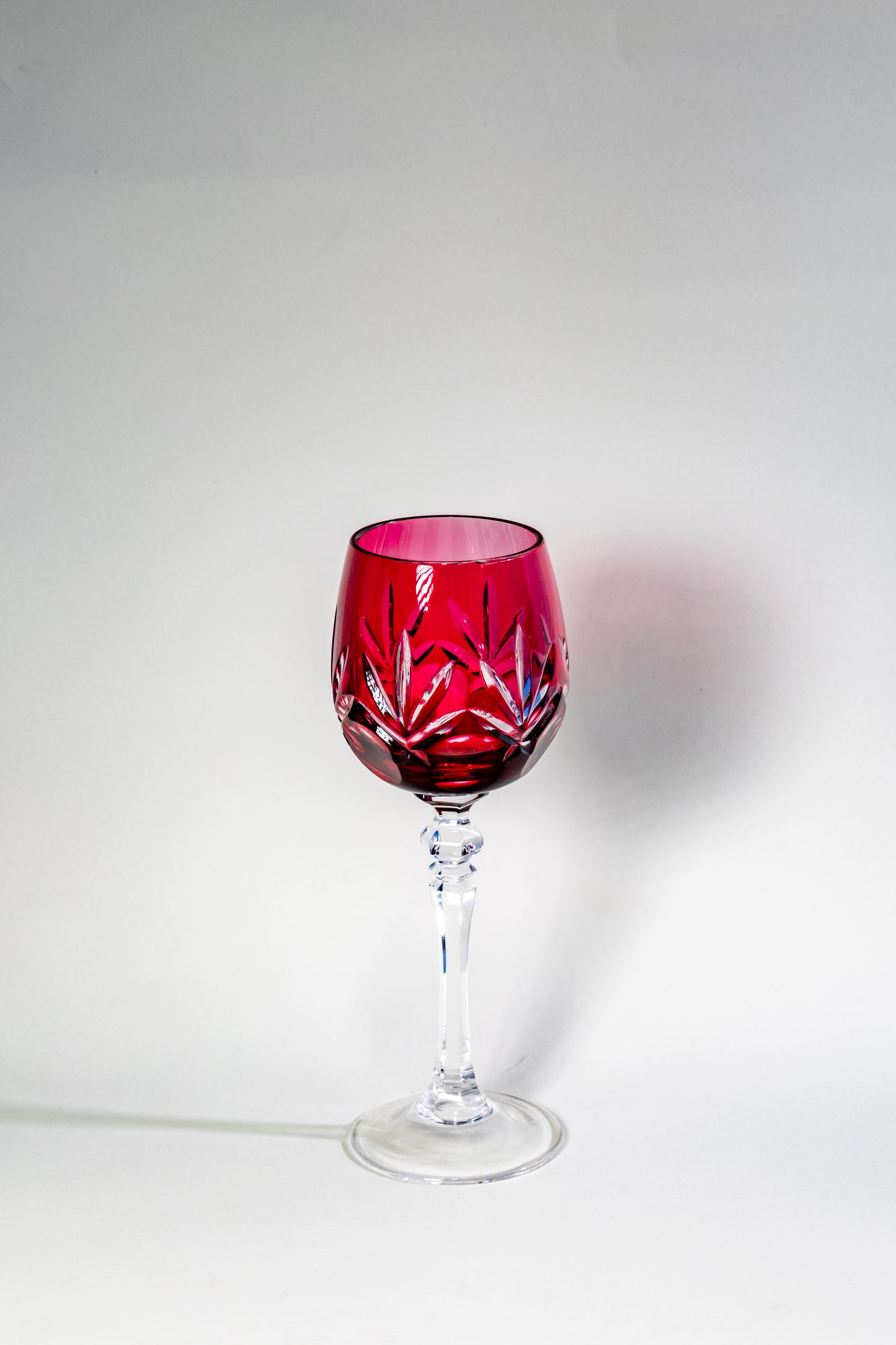 Ruby Cut Crystal Wine Goblet