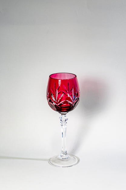 Ruby Cut Crystal Wine Goblet