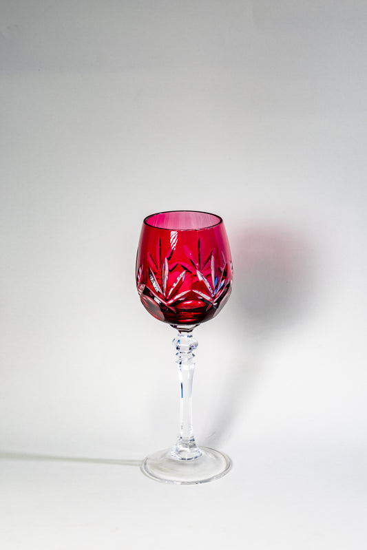 Ruby Cut Crystal Wine Goblet