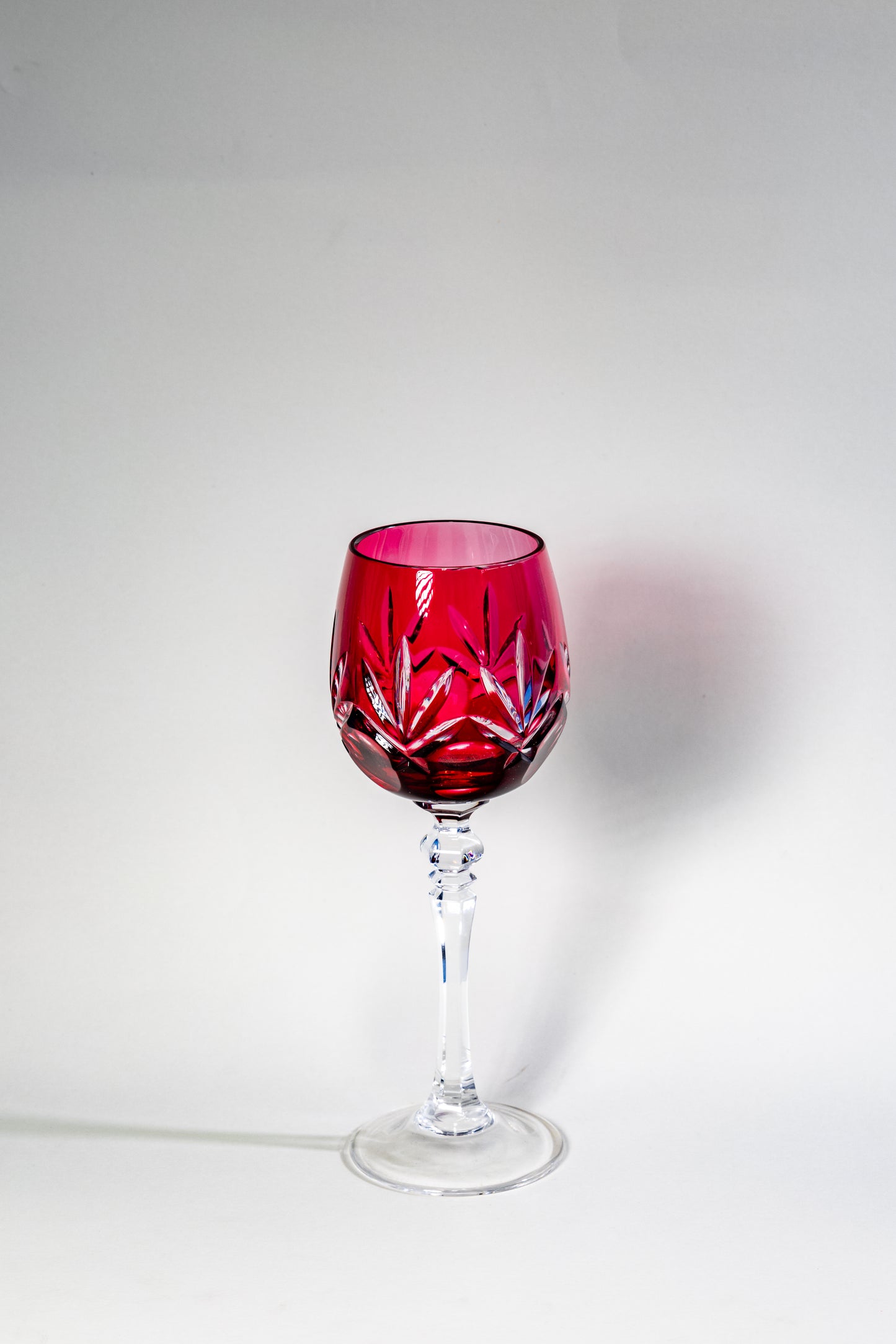 Ruby Cut Crystal Wine Goblet