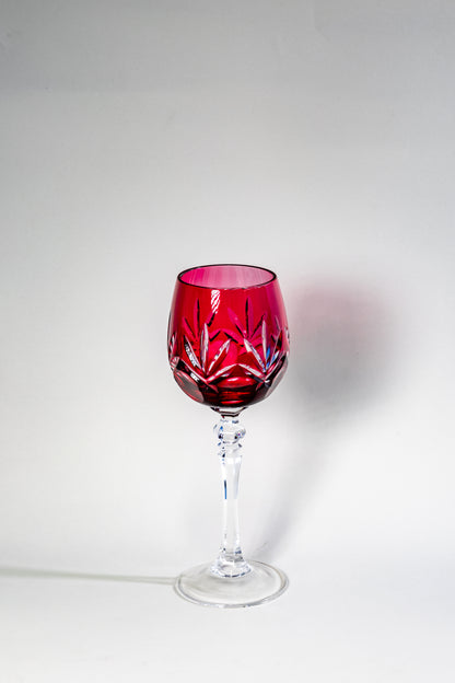 Ruby Cut Crystal Wine Goblet