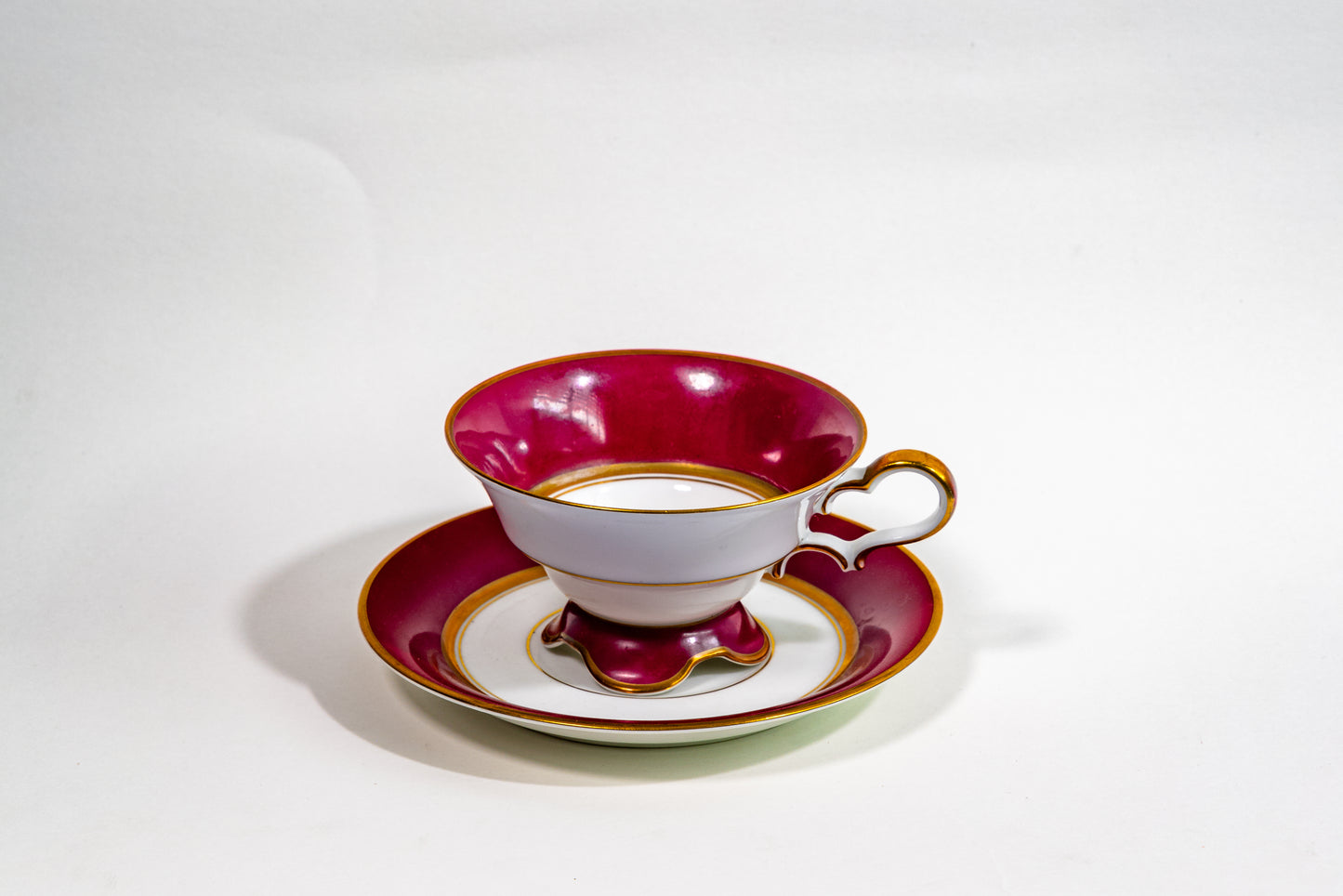 “Rococo Ruby” Porcelain Teacup and Saucer by Hutschenreuther