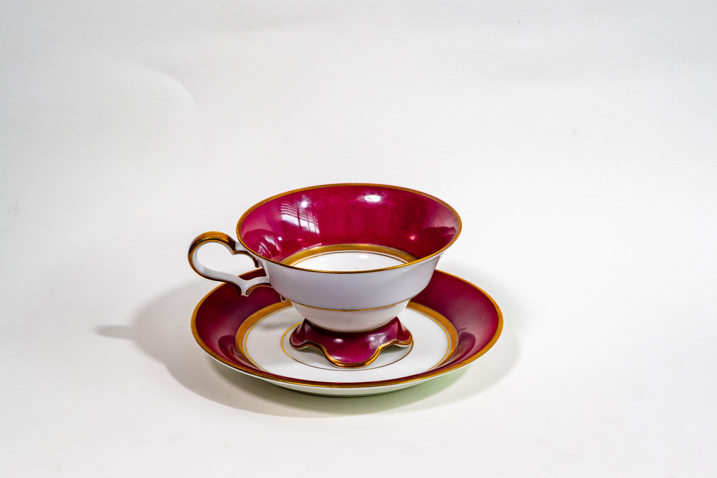 “Rococo Ruby” Porcelain Teacup and Saucer by Hutschenreuther