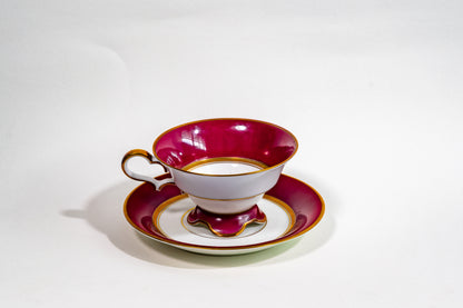 “Rococo Ruby” Porcelain Teacup and Saucer by Hutschenreuther