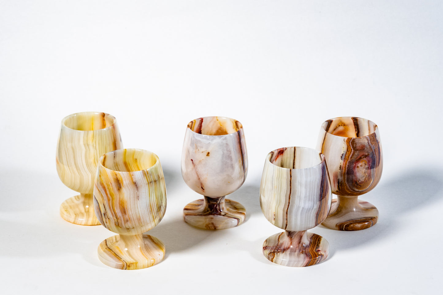 European Hand-Carved Onyx Goblets