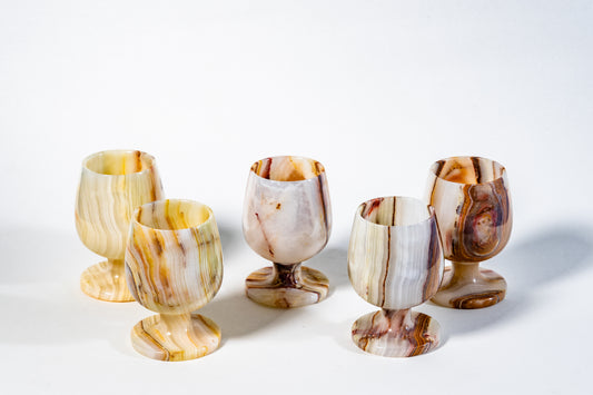 European Hand-Carved Onyx Goblets