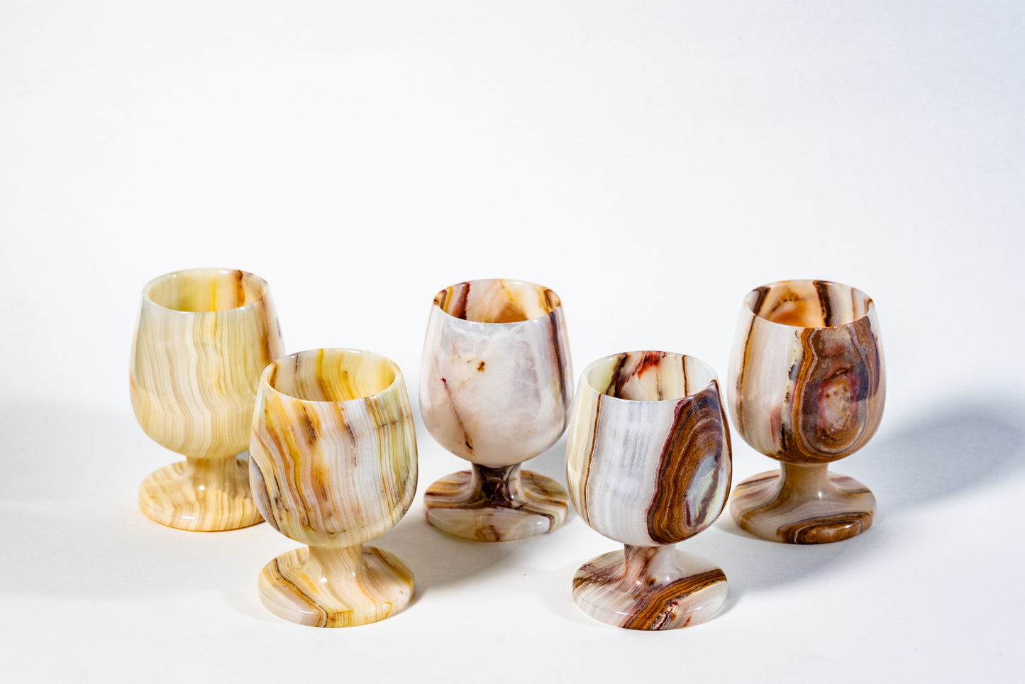 European Hand-Carved Onyx Goblets