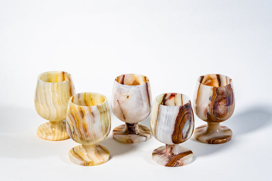 European Hand-Carved Onyx Goblets