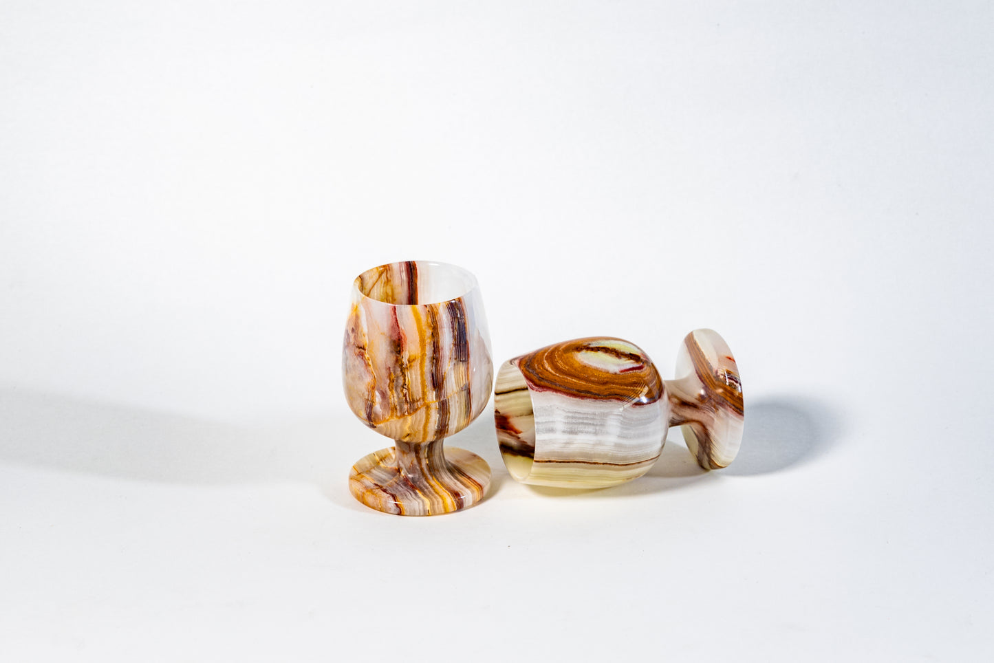 European Hand-Carved Onyx Goblets