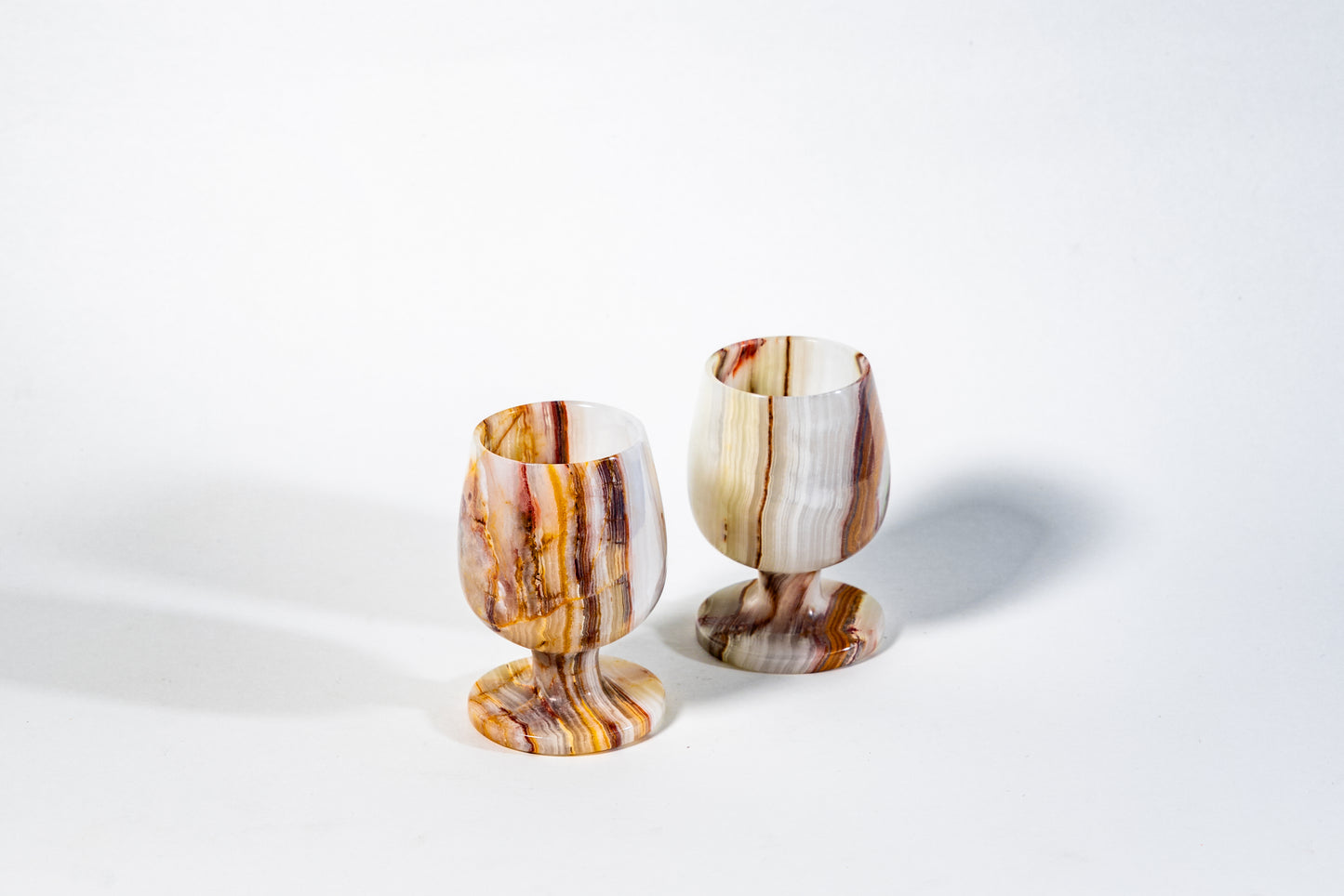 European Hand-Carved Onyx Goblets