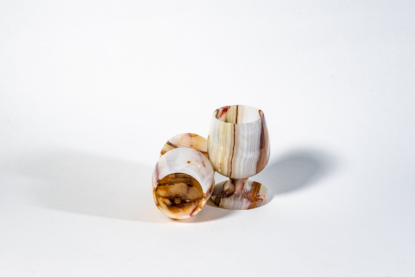 European Hand-Carved Onyx Goblets