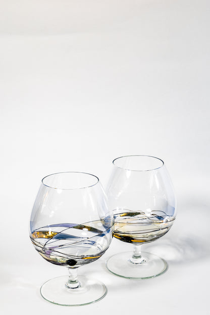 “Aurora Spirale” Art Glass Cognac Snifter Pair