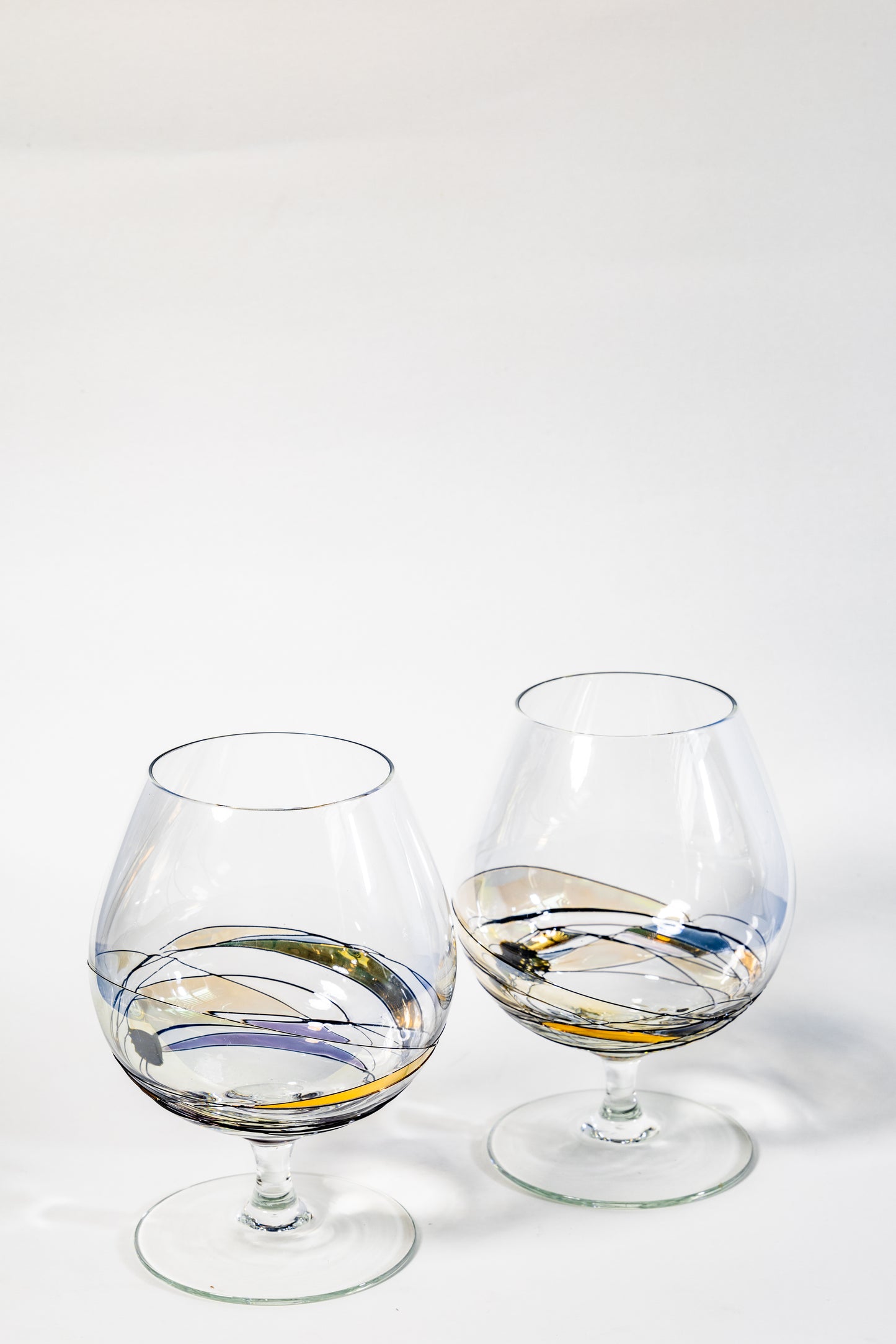 “Aurora Spirale” Art Glass Cognac Snifter Pair