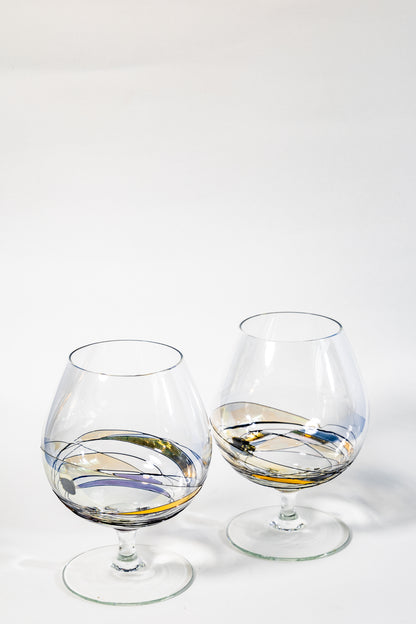 “Aurora Spirale” Art Glass Cognac Snifter Pair