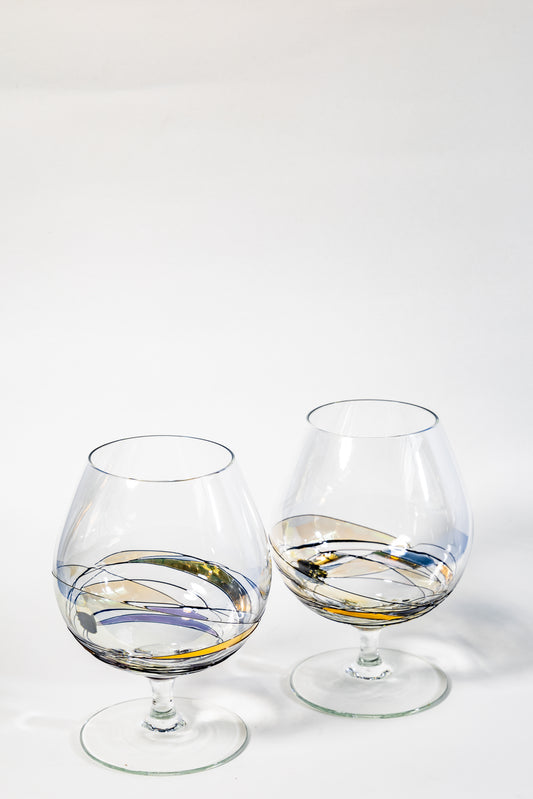 “Aurora Spirale” Art Glass Cognac Snifter Pair