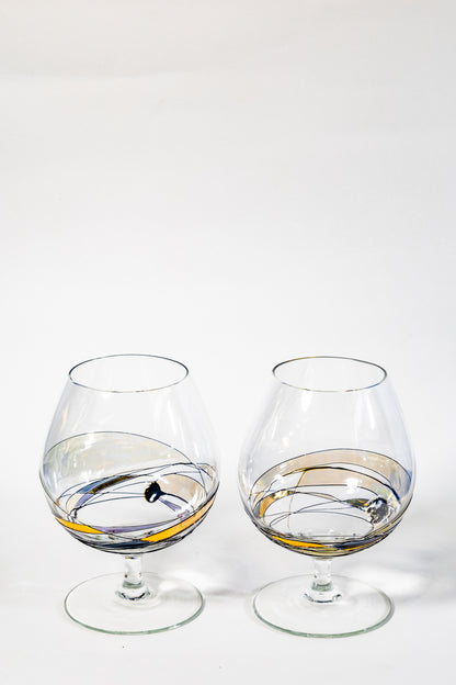 “Aurora Spirale” Art Glass Cognac Snifter Pair