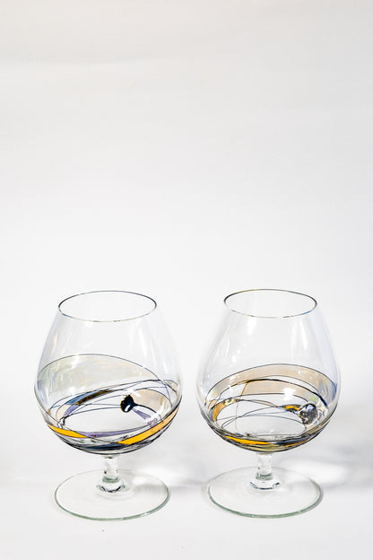 “Aurora Spirale” Art Glass Cognac Snifter Pair