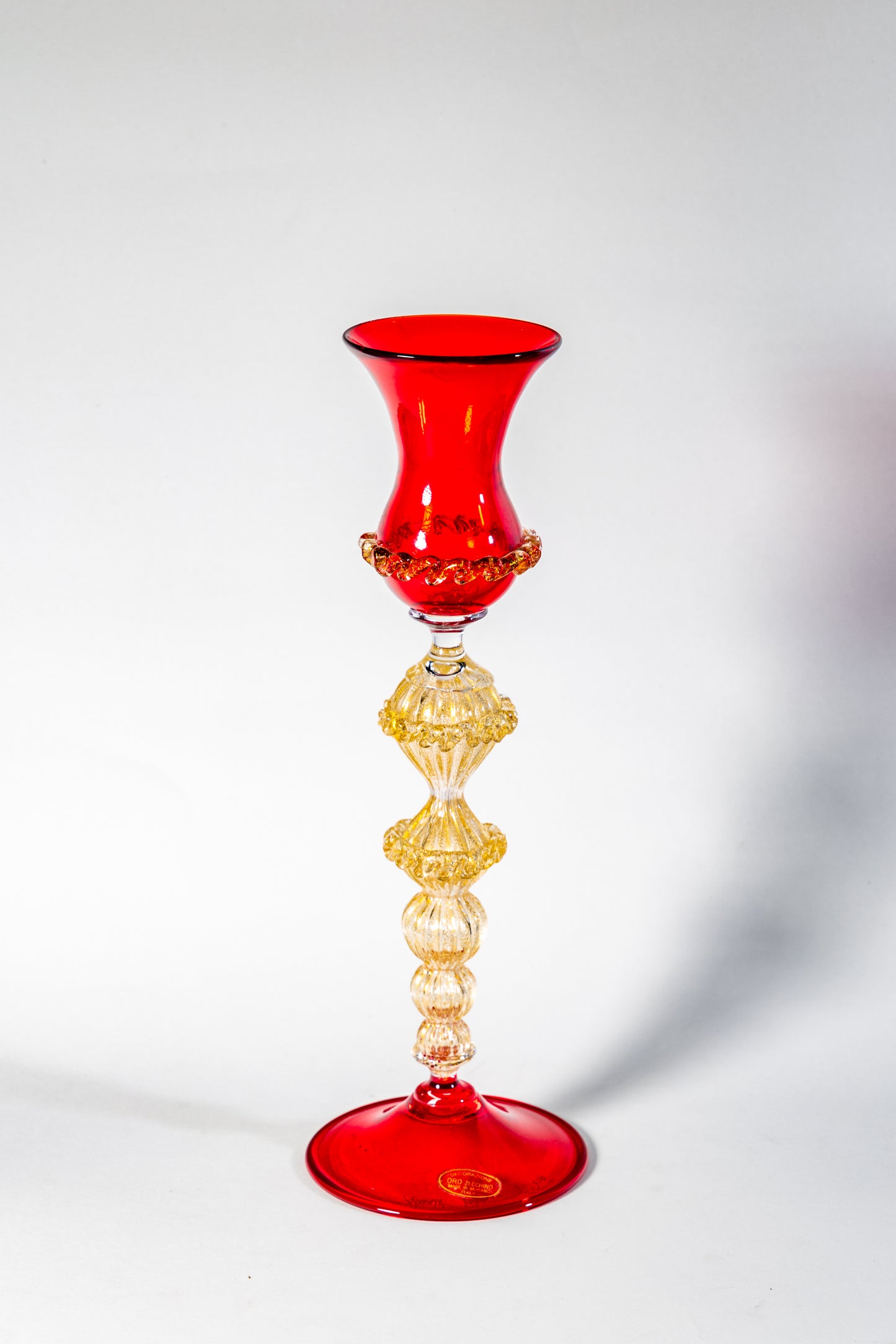 Murano Red Hand-Blown Glass Candle Holder (Signed)