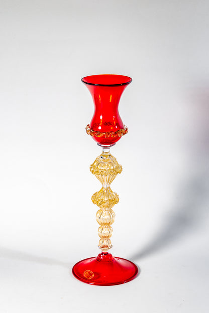 Murano Red Hand-Blown Glass Candle Holder (Signed)