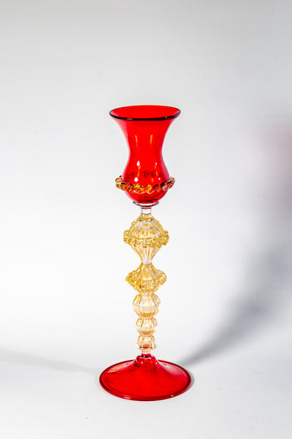 Murano Red Hand-Blown Glass Candle Holder (Signed)
