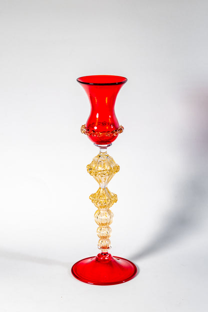 Murano Red Hand-Blown Glass Candle Holder (Signed)
