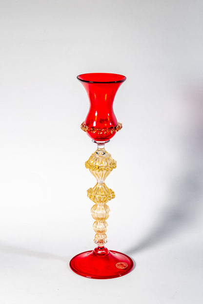 Murano Red Hand-Blown Glass Candle Holder (Signed)