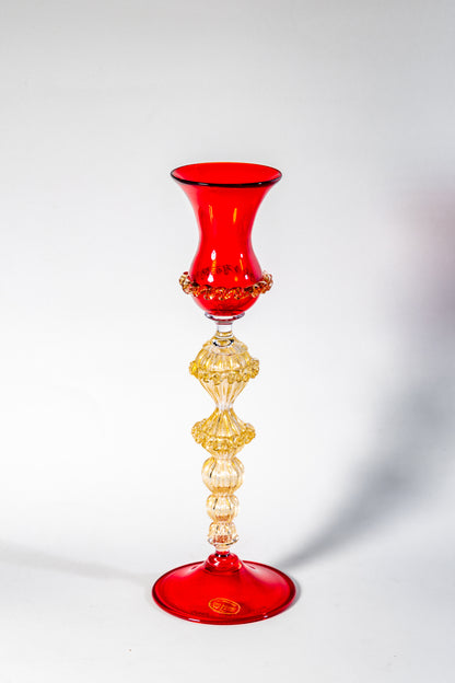 Murano Red Hand-Blown Glass Candle Holder (Signed)