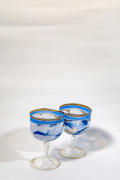 “Azure Vein” Handblown Art Glass Goblet
