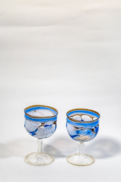 “Azure Vein” Handblown Art Glass Goblet
