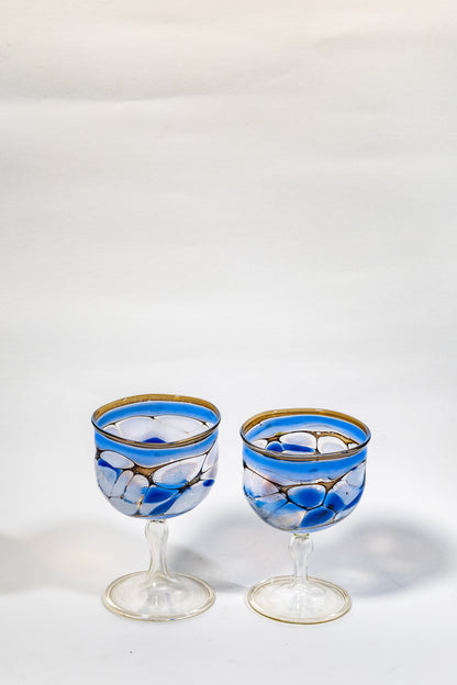 “Azure Vein” Handblown Art Glass Goblet