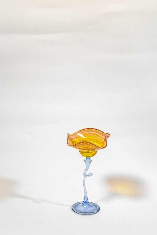 “Amber Bloom on Azure Stem” – Hand-Blown Art Glass Chalice