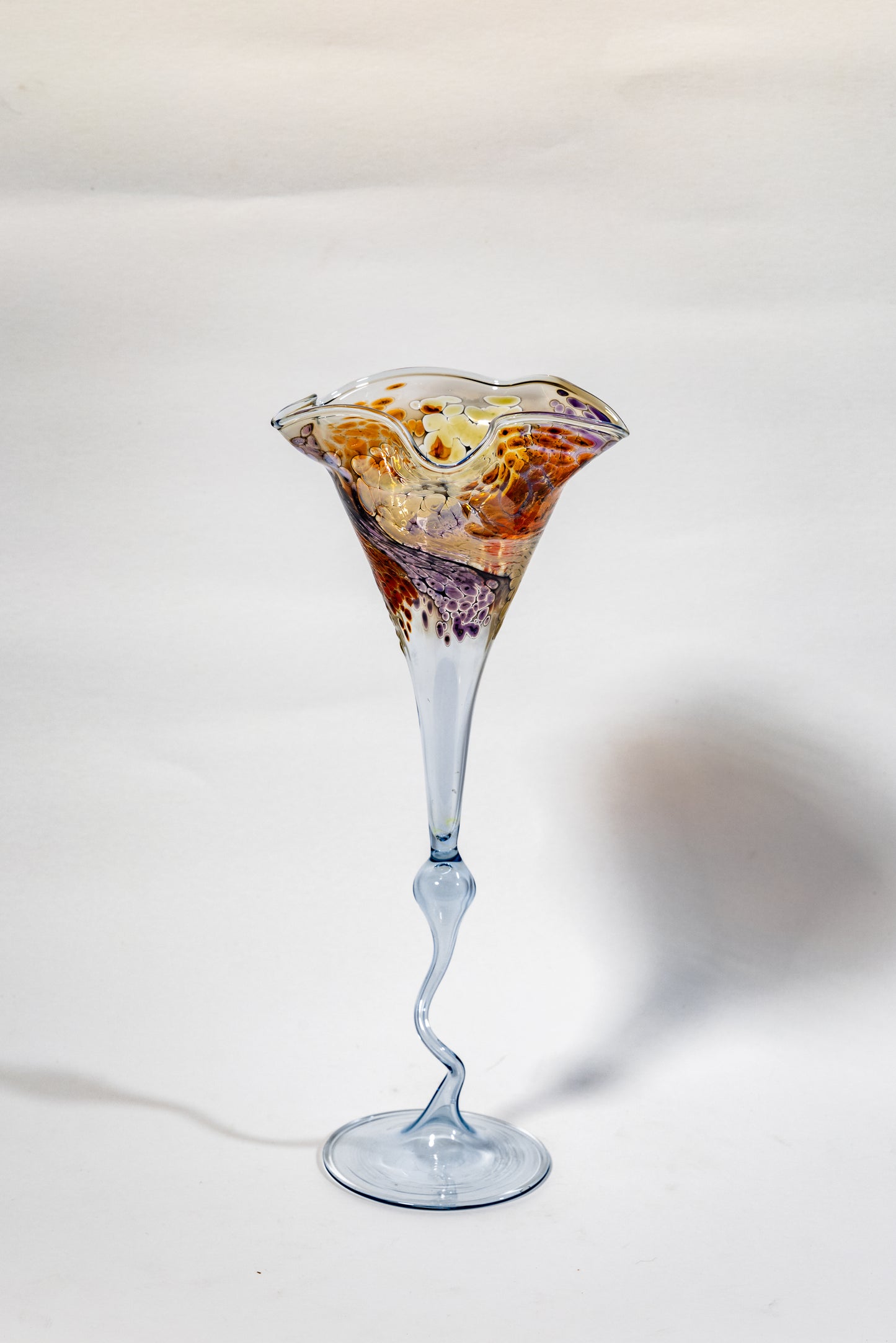 Hand-Blown Art Glass Vase with Sculptural Stem