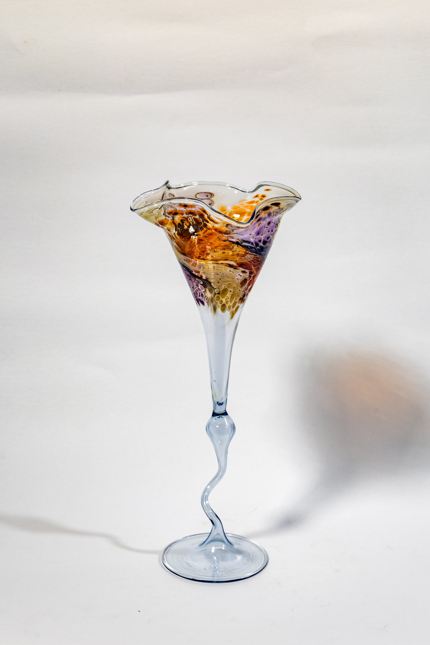 Hand-Blown Art Glass Vase with Sculptural Stem