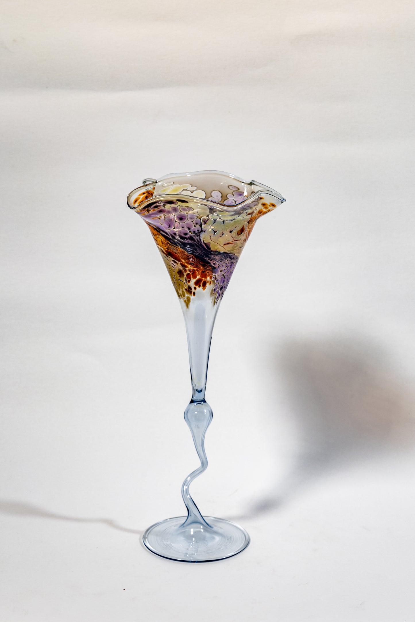 Hand-Blown Art Glass Vase with Sculptural Stem