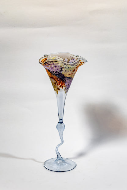 Hand-Blown Art Glass Vase with Sculptural Stem