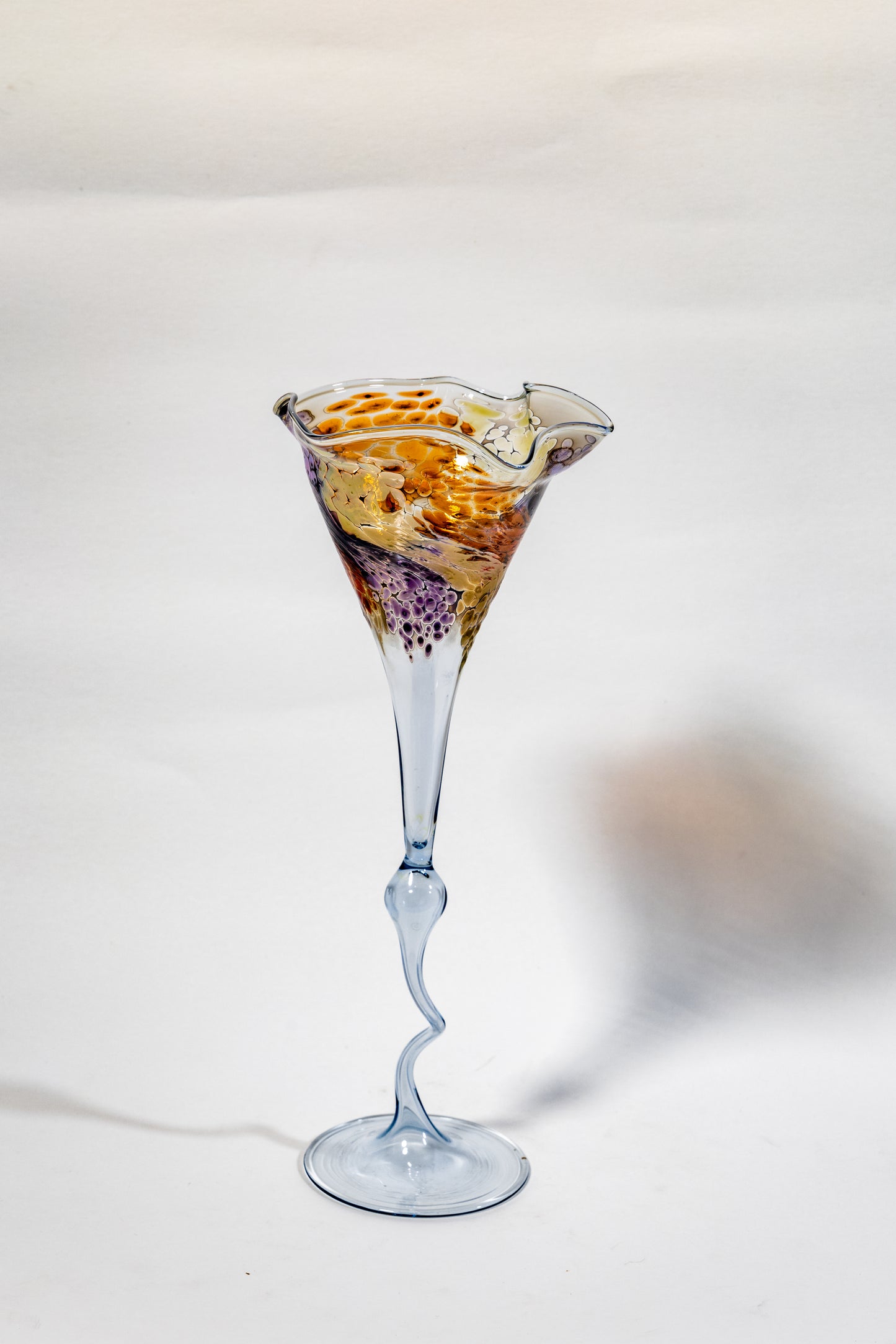 Hand-Blown Art Glass Vase with Sculptural Stem