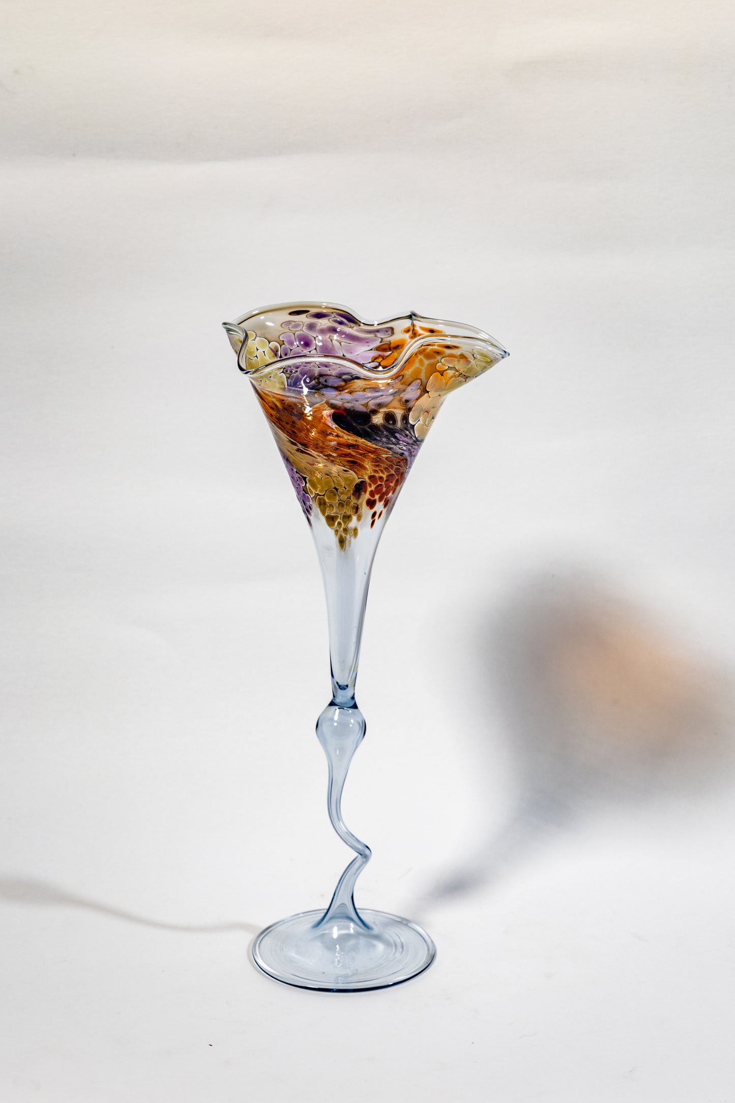 Hand-Blown Art Glass Vase with Sculptural Stem