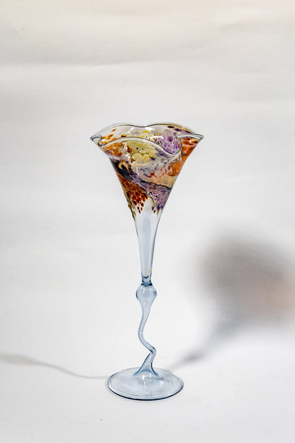 Hand-Blown Art Glass Vase with Sculptural Stem