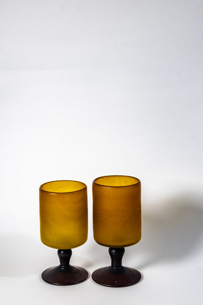 Amber Duo – Mid-Century Modern Art Glass Goblets