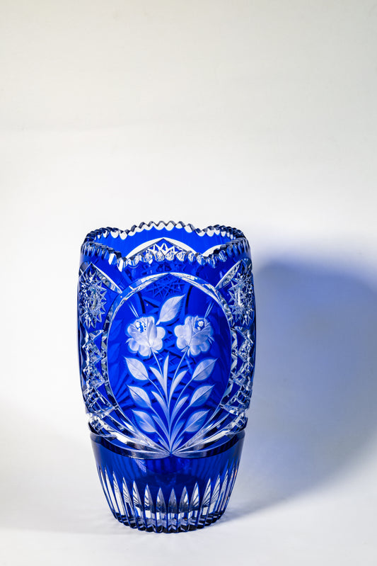 Cobalt Handcut Crystal Vase
