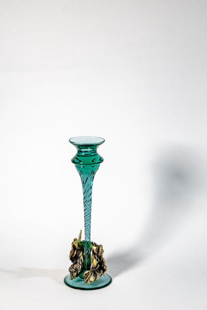 Vintage Glass & Metal Candle Holder